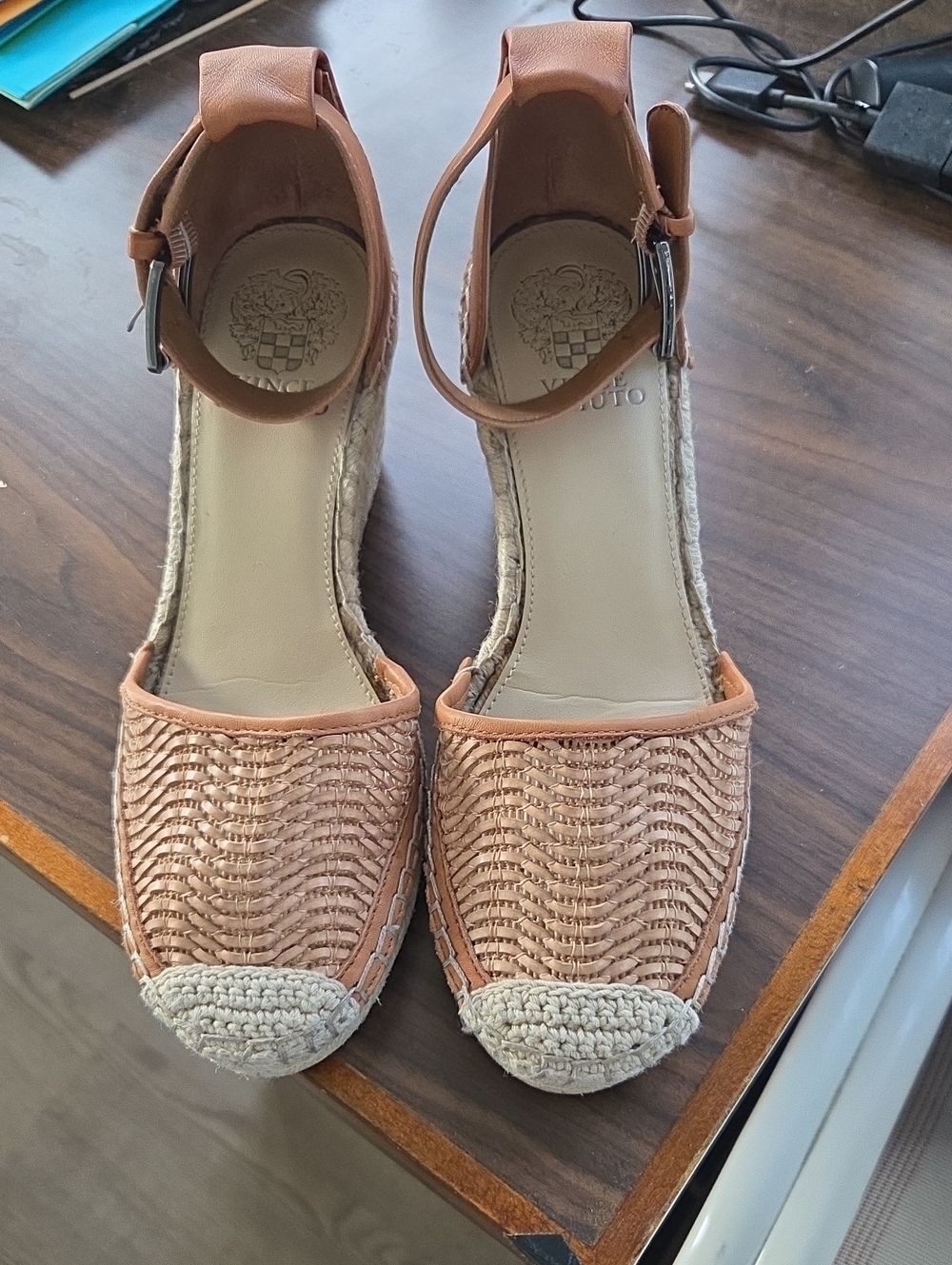 Vince Camuto Tan Woven Espadrille Ankle-Strap Sandals